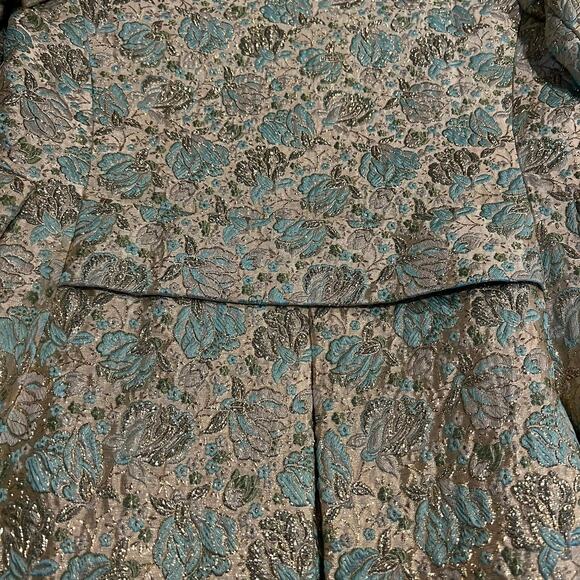 Vintage Brocade Coat Jacket Kelly Co. Hong Kong Blue Cream Gold Green - Picture 5 of 9